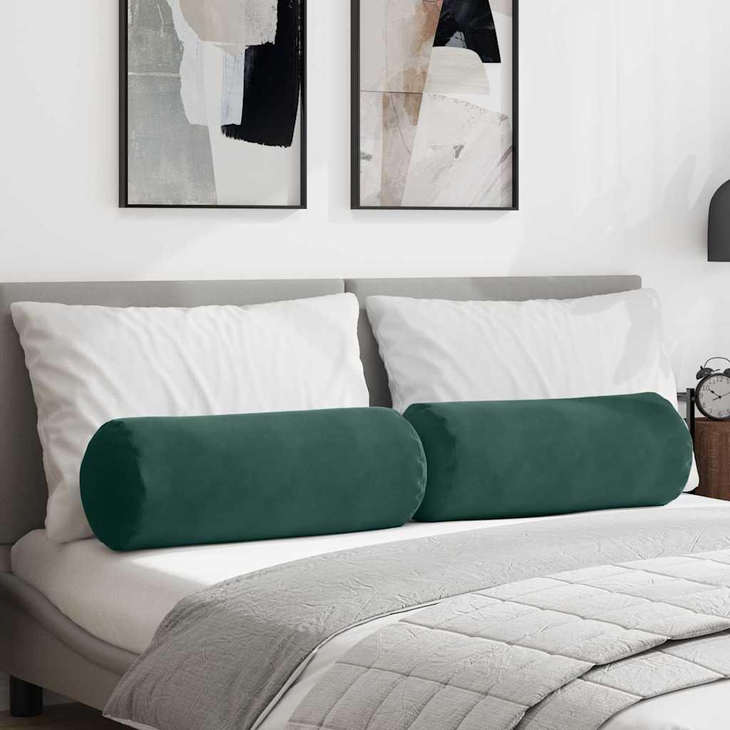 Bolsterpuder 2 stk Mørkegrøn Ø 25 x 70 cm Velourstof billede