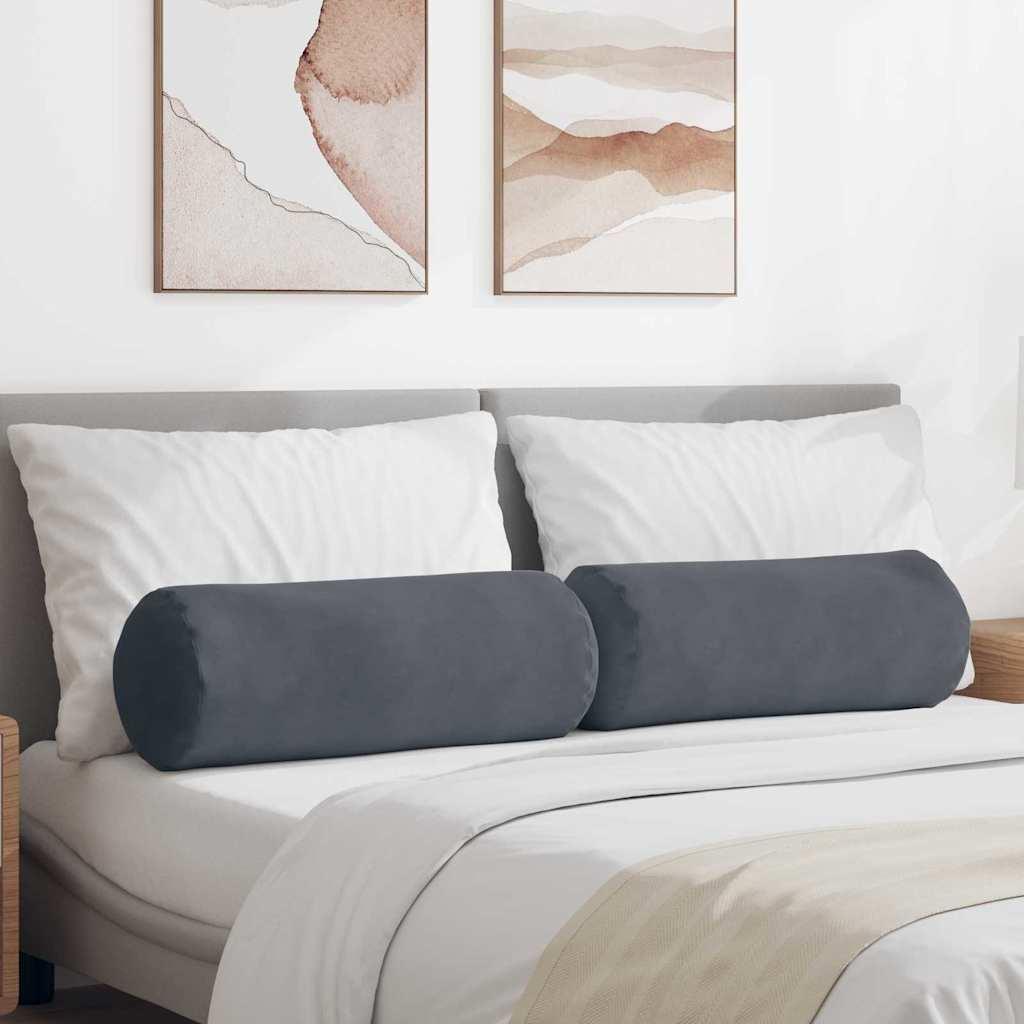 Bolsterpuder 2 stk Mørkegrå Ø 25 x 70 cm Velourstof billede