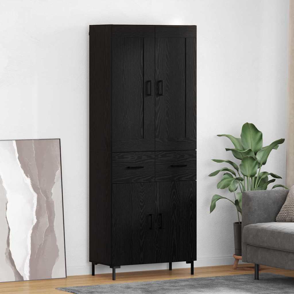 Highboard med skuffe Sort eg 69,5 x 34 x 180 cm Konstrueret træ billede