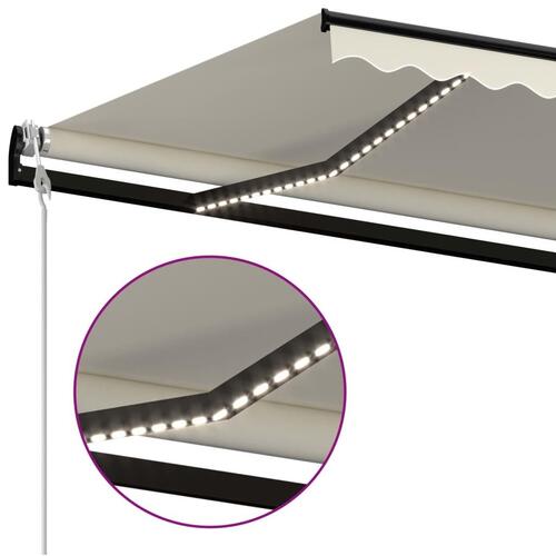 Markise m. LED + vindsensor 450x300 cm automatisk cremefarvet