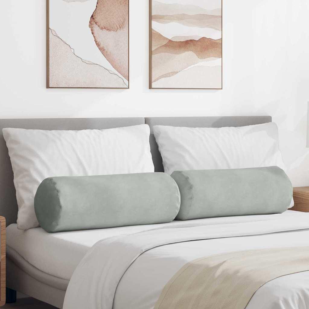 Bolsterpuder 2 stk Lysegrå Ø 25 x 70 cm Velourstof billede
