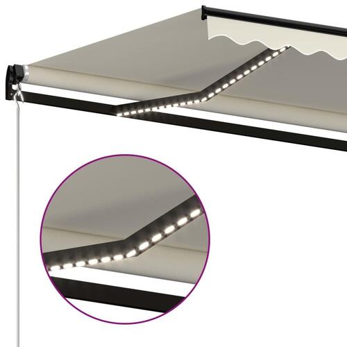 Markise m. LED-lys 500x300 cm manuel betjening cremefarvet