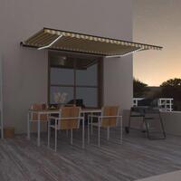 Markise m. LED-lys 500x300 cm manuel betjening gul og hvid