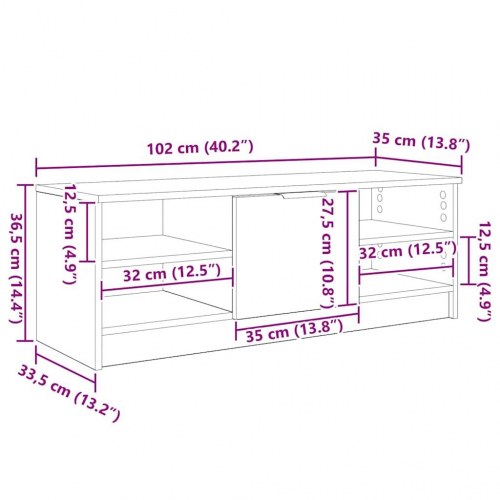 TV-skab i gammelt træ, konstrueret træ - 102 x 35 x 36,5 cm