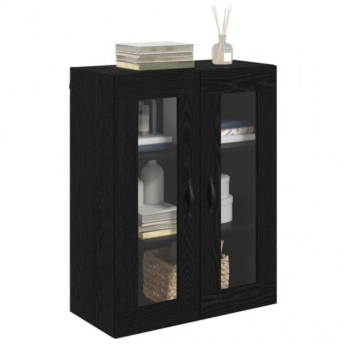 Vægskab i sort eg med glas - 69,5 x 34 x 90 cm