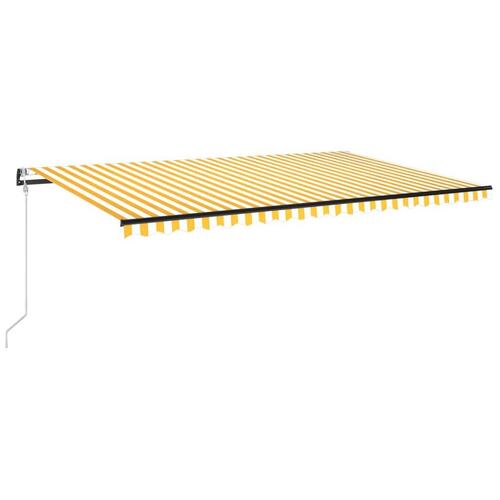 Markise m. LED + vindsensor 500x300 cm automatisk gul og hvid