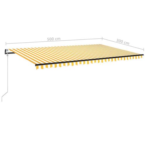 Markise m. LED + vindsensor 500x300 cm automatisk gul og hvid