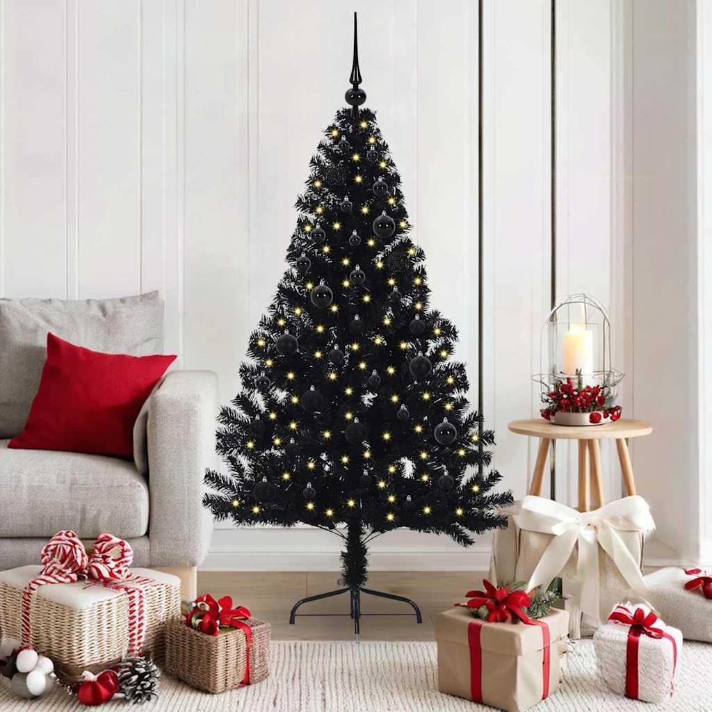 Kunstig Forbelyst Juletræ med 150 LED'er Sort 150 cm PVC billede