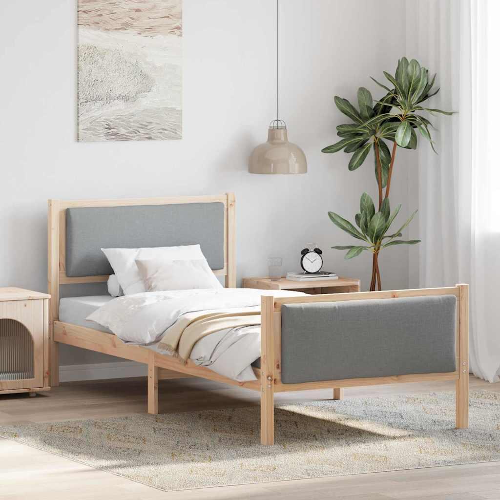 Sengestel med hovedgærde Lysegrå 90 x 200 cm Stof billede