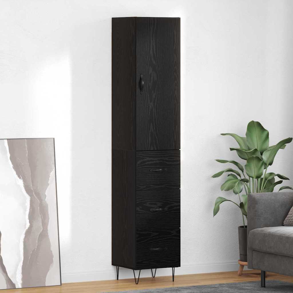 Highboard med skuffe Sort eg 69,5 x 34 x 180 cm Konstrueret træ billede