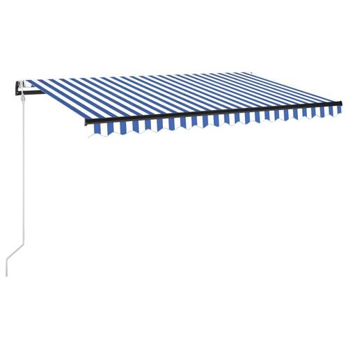 Markise m. LED + vindsensor 400x350 cm automatisk blå og hvid