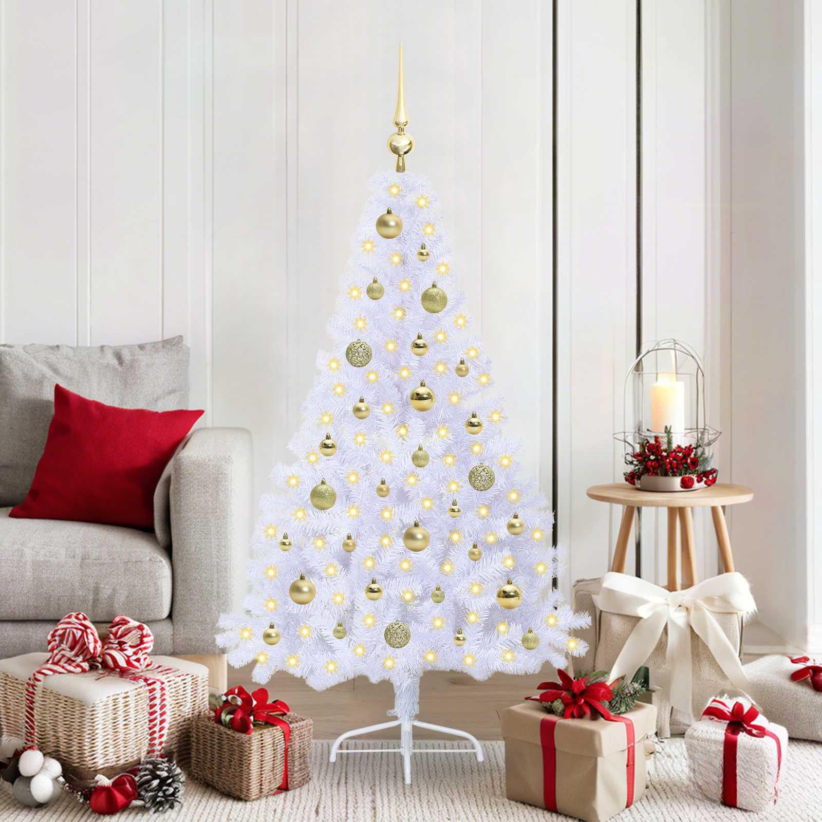 vidaXL Kunstigt juletræ med 150 LED'er Hvid 150 cm PVC og Stål