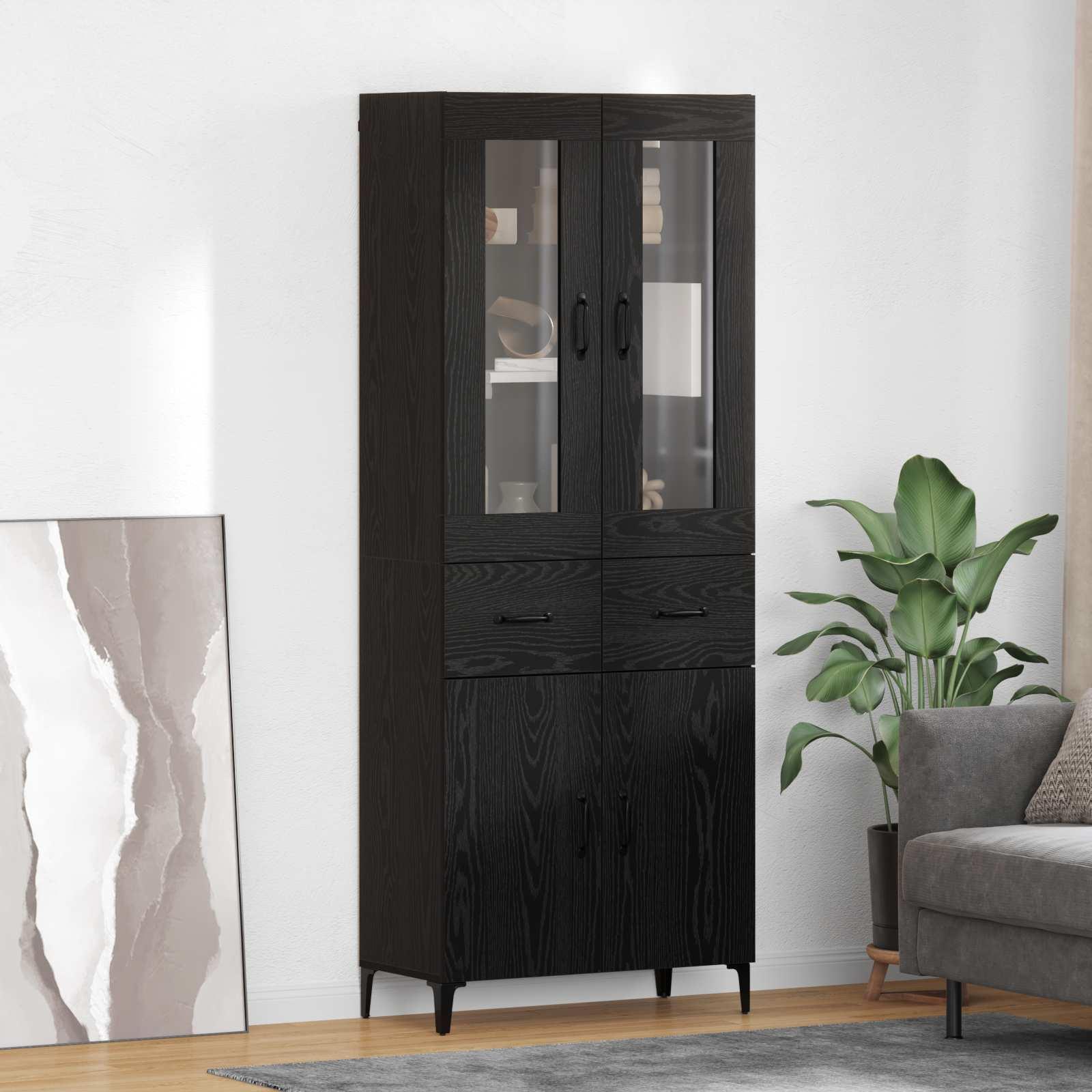 Highboard med skuffe Sort eg 69,5 x 34 x 180 cm Konstrueret træ billede