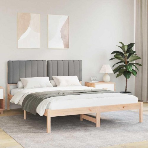 Sengestel med polstret hovedgavl - lysegrå 160 x 200 cm