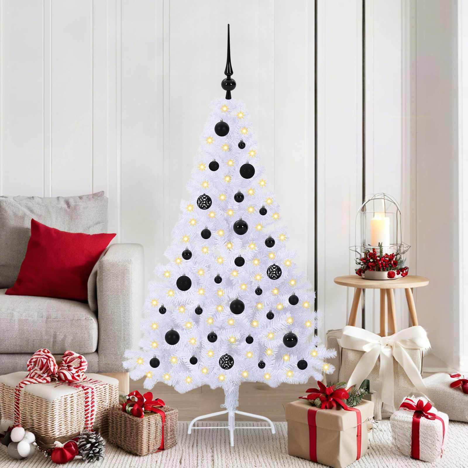 Kunstigt juletræ med 150 LED'er 150 cm PVC og Stål Sort, 150 cm
