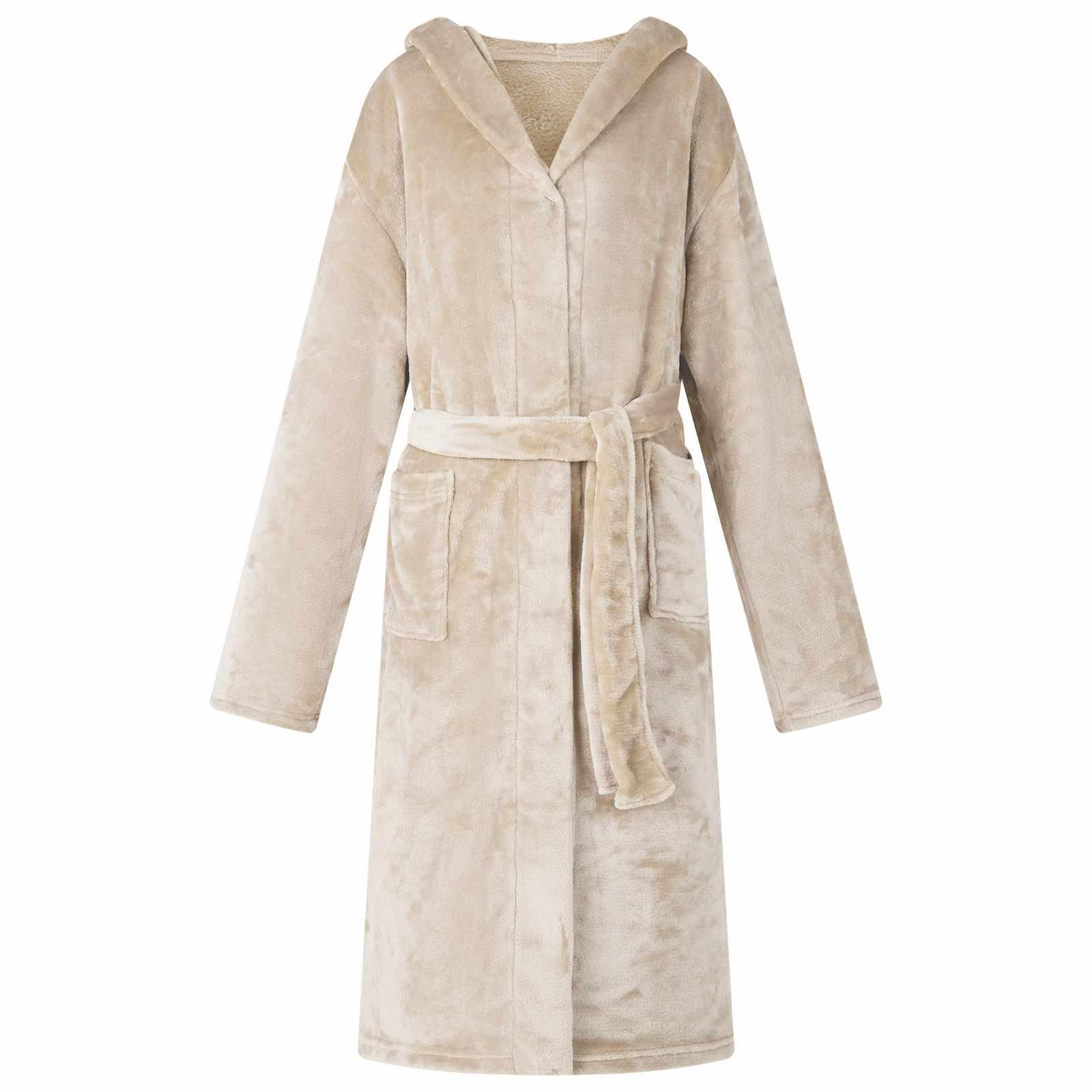Badekåbe med hætte Beige xxl Flannel billede