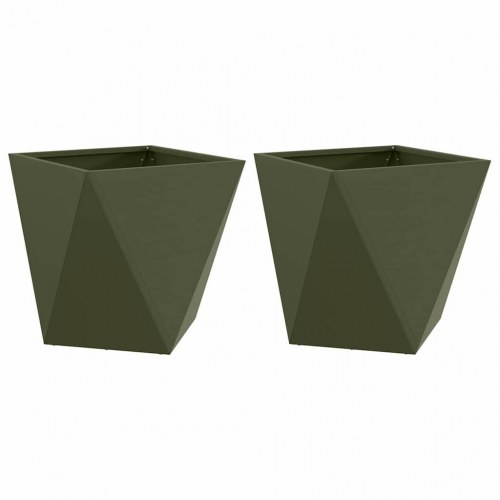 Plantekasse 2 stk. olivengrøn 50 x 50 x 50 cm stål
