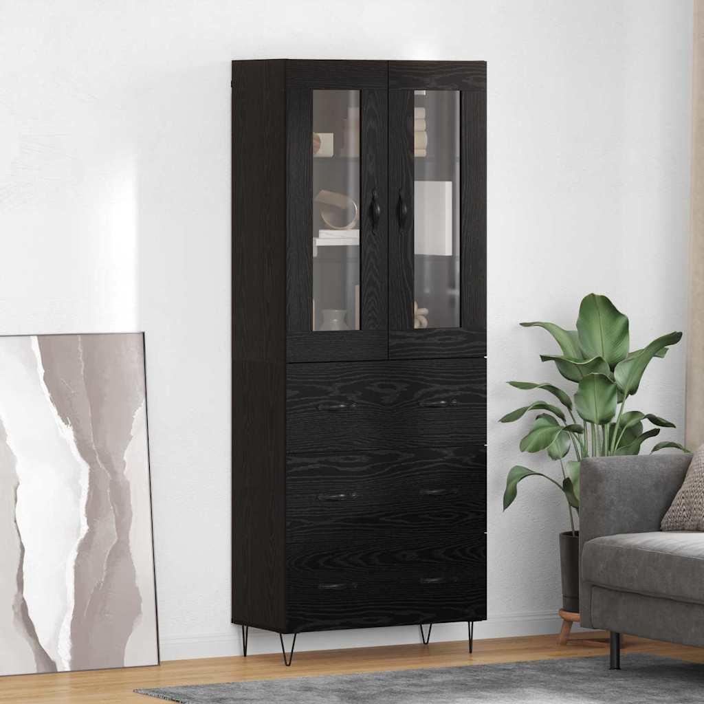 Highboard med skuffe Sort eg 69,5 x 34 x 180 cm Konstrueret træ billede