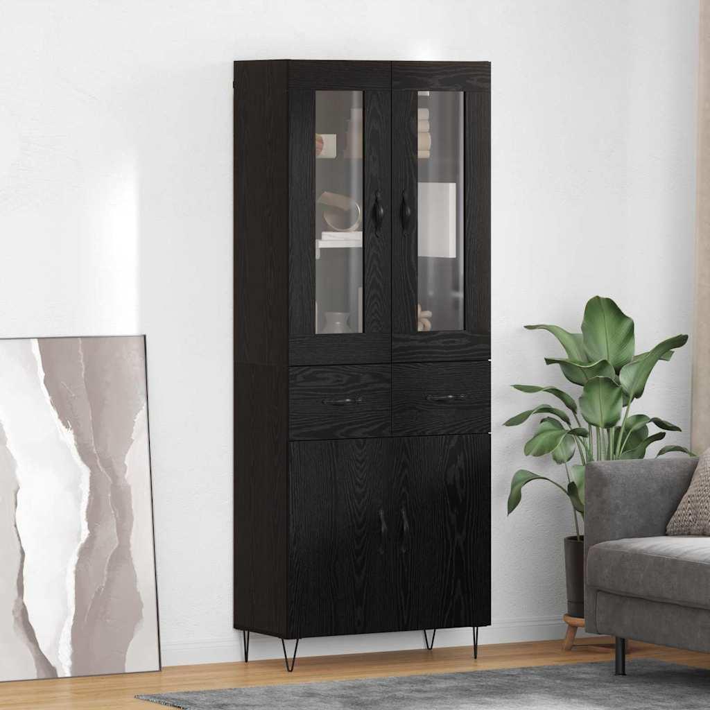 Highboard med skuffe Sort eg 69,5 x 34 x 180 cm Konstrueret træ billede