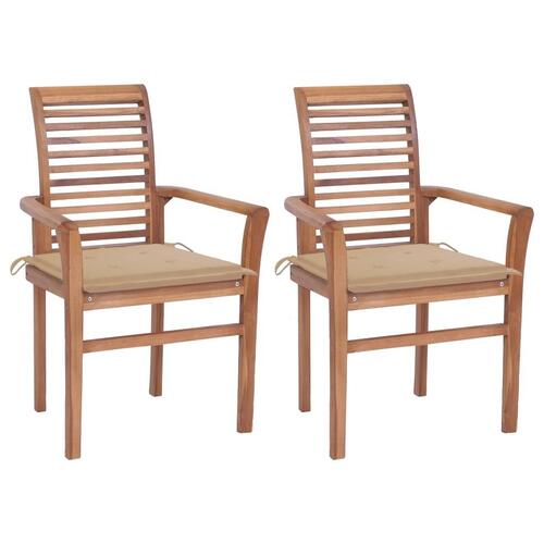 Spisebordsstole 2 stk. med beige hynder massivt teaktræ