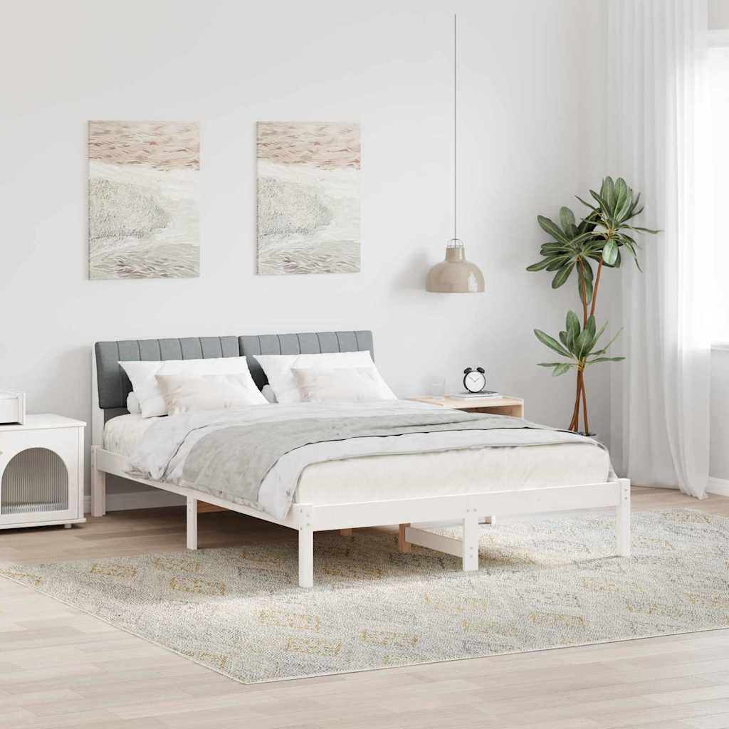 Sengestel Hvid og lys grå 135 x 190 cm Massivt fyrretræ billede