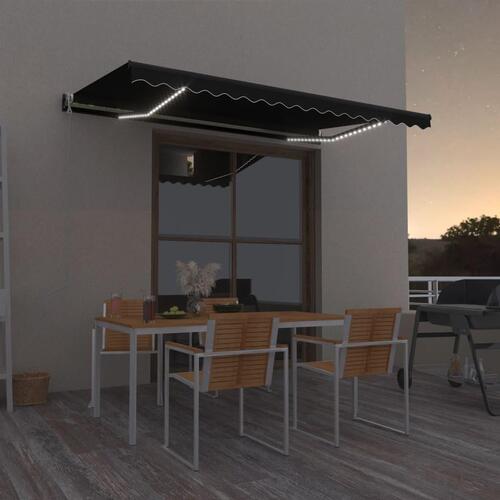 Markise m. LED + vindsensor 450x350 cm automatisk antracitgrå