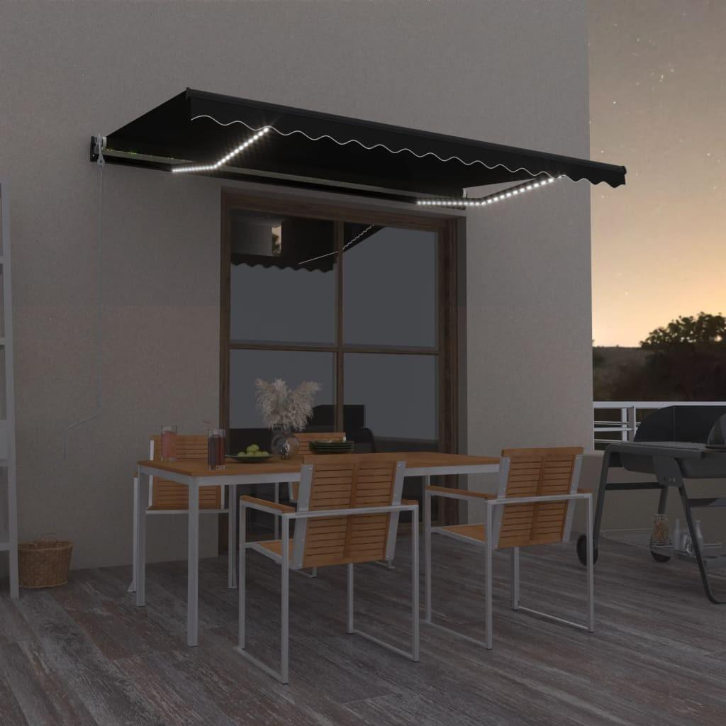 Markise m. LED + vindsensor 450x350 cm automatisk antracitgrå