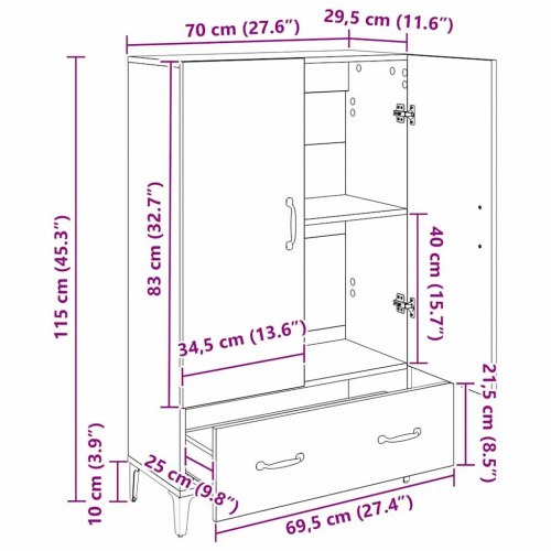 Højskab i sort eg 70 x 31 x 115 cm