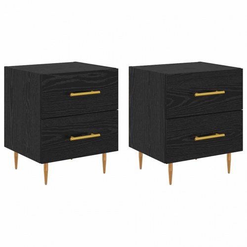 Sengeborde 2 stk. i sort eg med skuffer - 40 x 35 x 47,5 cm