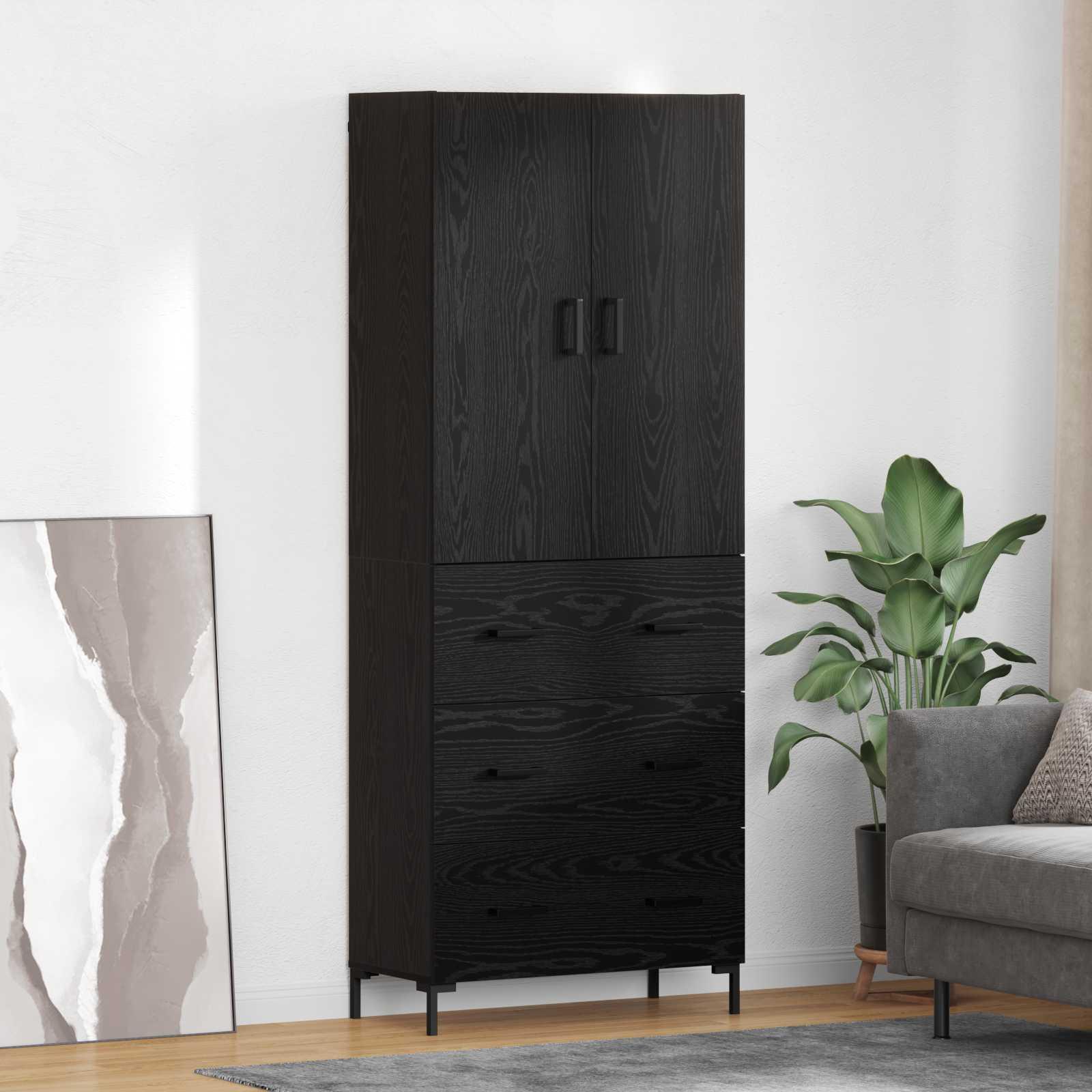 Highboard med skuffe Sort eg 69,5 x 34 x 180 cm Konstrueret træ billede