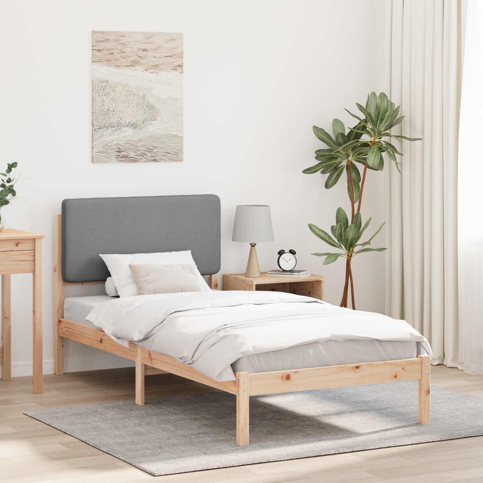 Sengestel med Polstret Hovedgavl Lysegrå 75 x 190 cm billede