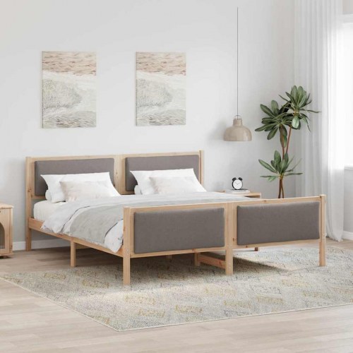 Sengestel med stofhovedgærde 200 x 200 cm - gråbrun