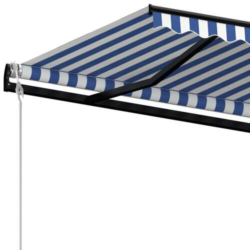 Markise 500x350 cm automatisk betjening blå og hvid