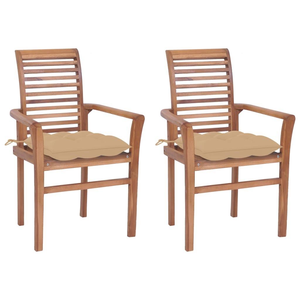 Spisebordsstole 2 stk. med beige hynder massivt teaktræ