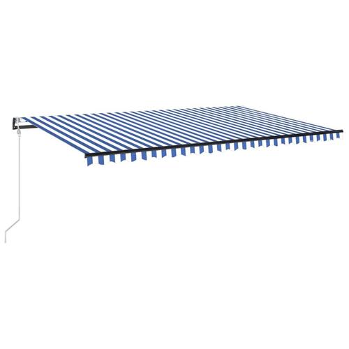 Markise m. LED + vindsensor 500x350 cm automatisk blå og hvid