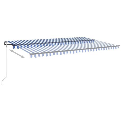 Markise m. LED + vindsensor 500x350 cm automatisk blå og hvid