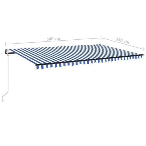 Markise m. LED + vindsensor 500x350 cm automatisk blå og hvid