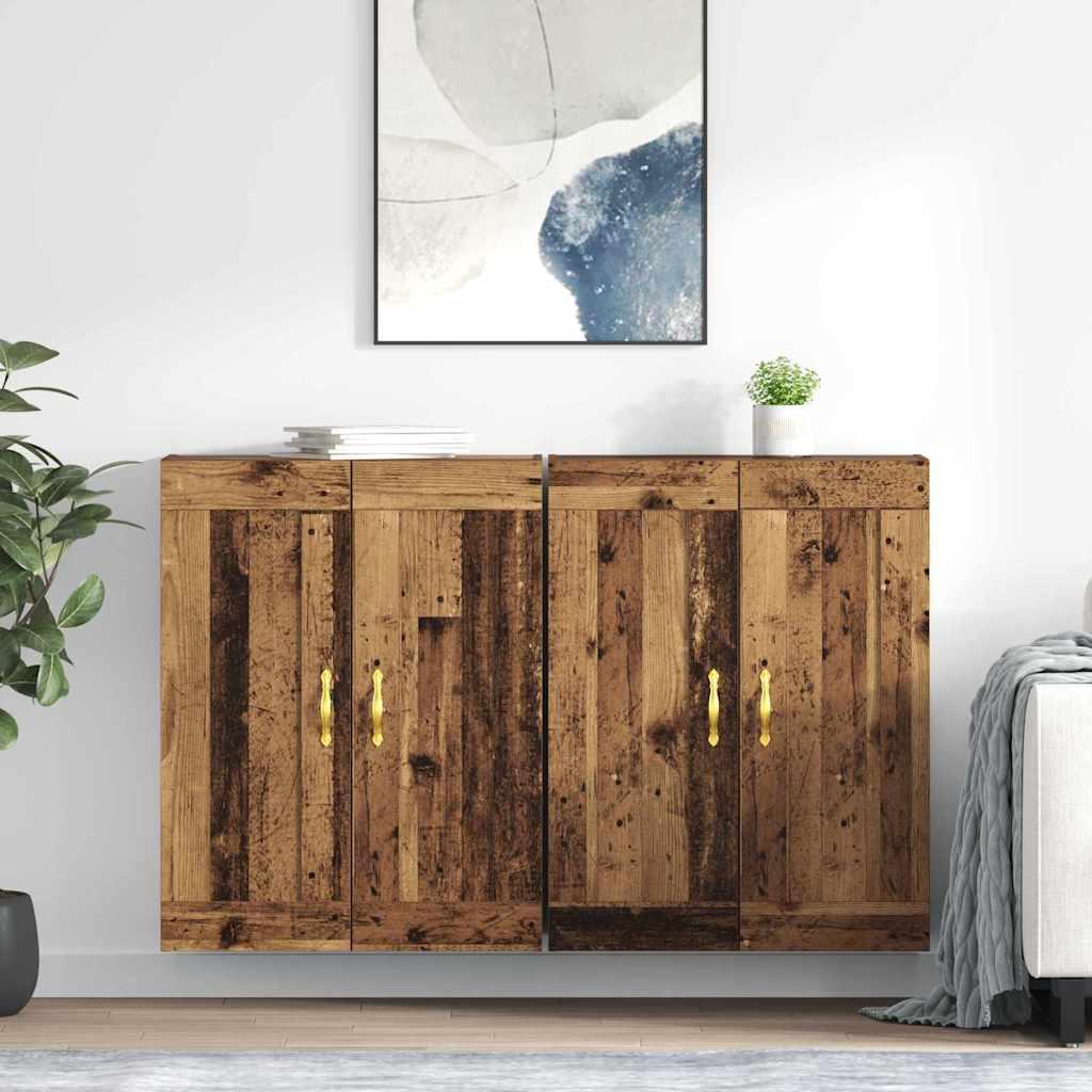 Væghængte Skabe Vægmonteret 2 stk Gammelt træ 69,5 x 34 x 90 cm billede