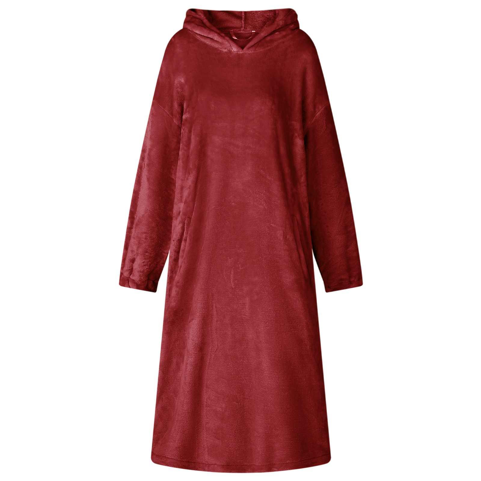 Tæppe-hoodie Bordeaux Rød m Flannel billede