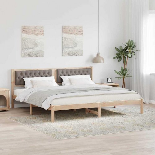Sengestel med hovedgærde gråbrun 200 x 200 cm i massiv fyrretræ