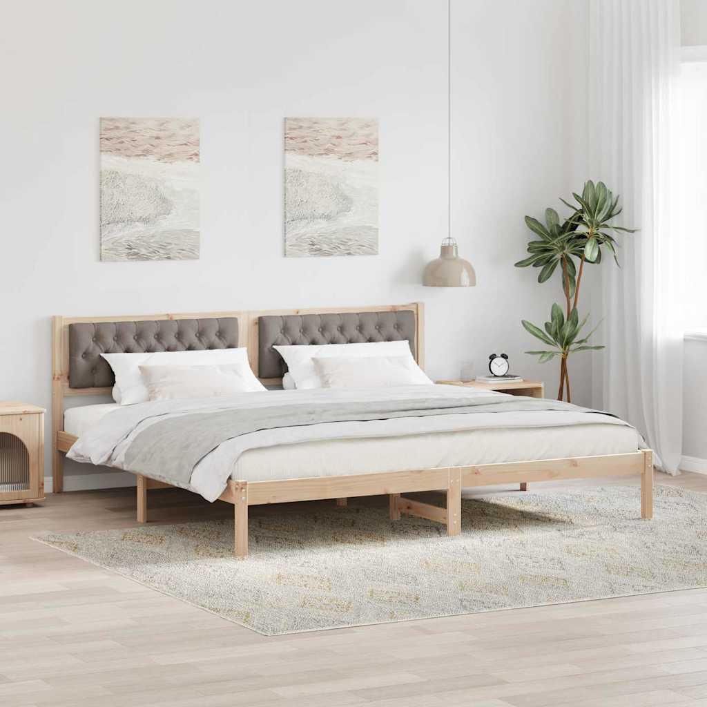 Sengestel med polstret hovedgærde - gråbrun, 200 x 200 cm, massiv fyrretræ