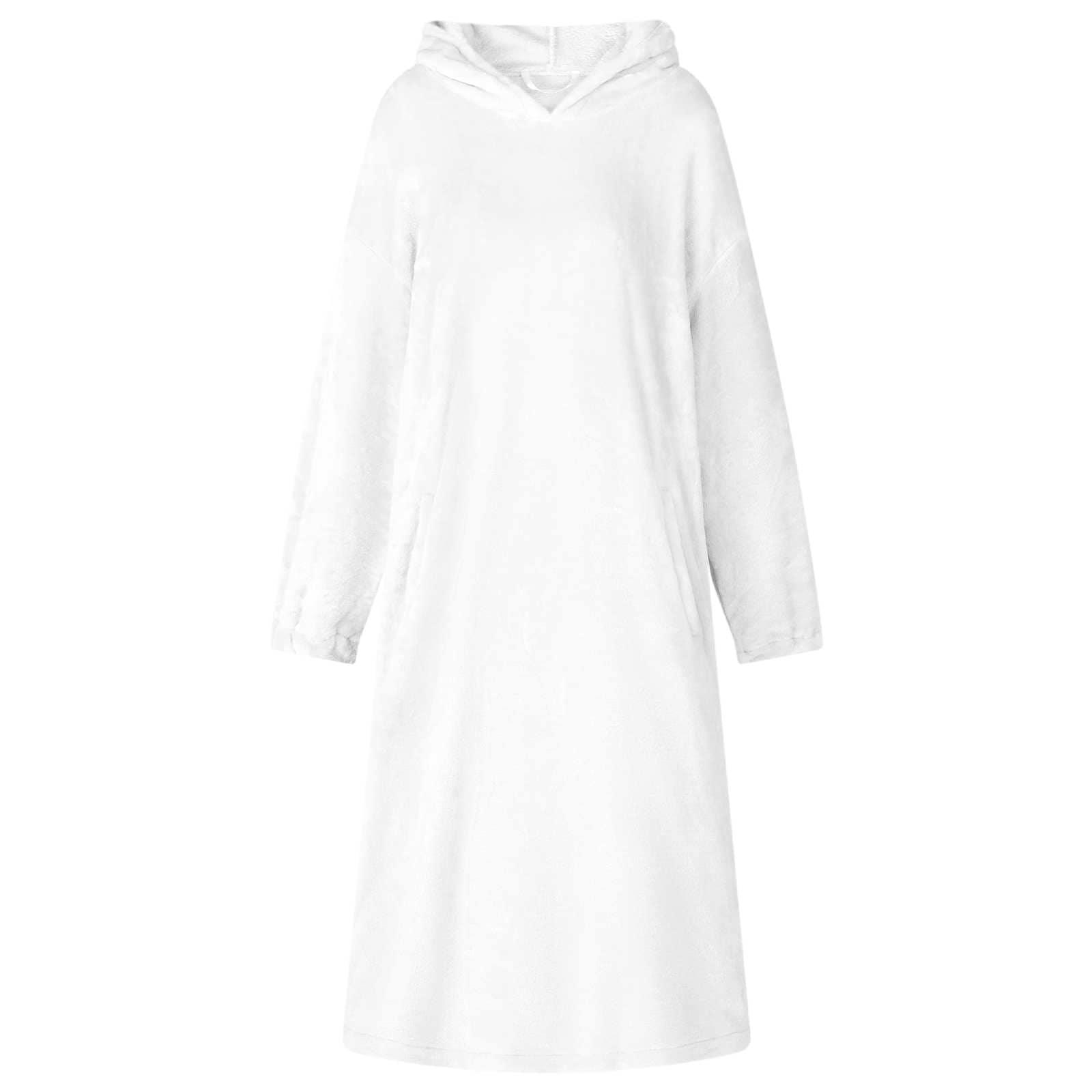 Tæppe-hoodie i flannel - hvid, oversized loungewear billede