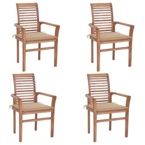 Spisebordsstole 4 stk. med beige hynder massivt teaktræ