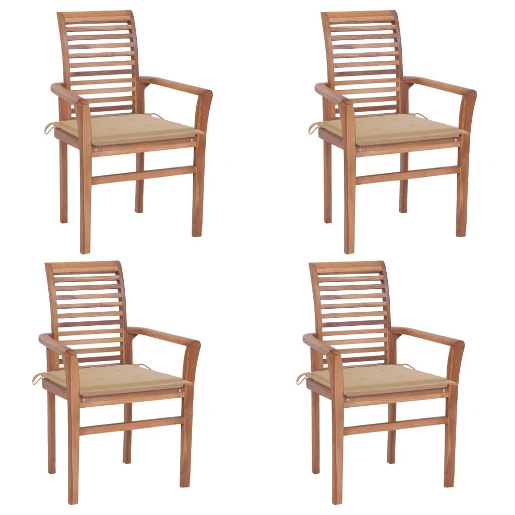 Spisebordsstole 4 stk. med beige hynder massivt teaktræ