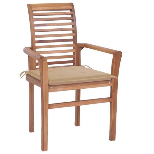 Spisebordsstole 4 stk. med beige hynder massivt teaktræ