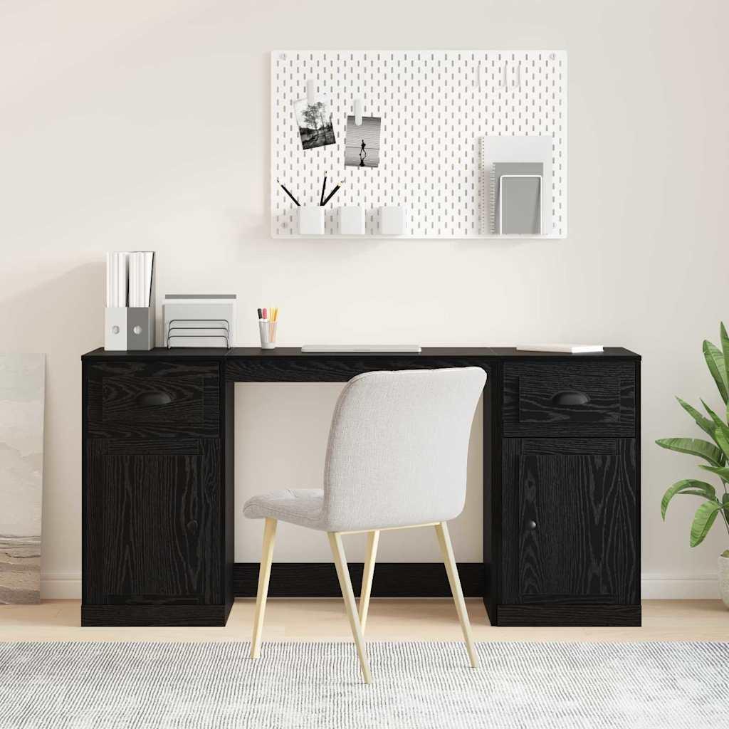 Skrivebord med skab Sort eg 154,5 x 50 x 75 cm Konstrueret træ billede