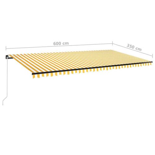 Markise m. LED-lys 600x350 cm manuel betjening gul og hvid