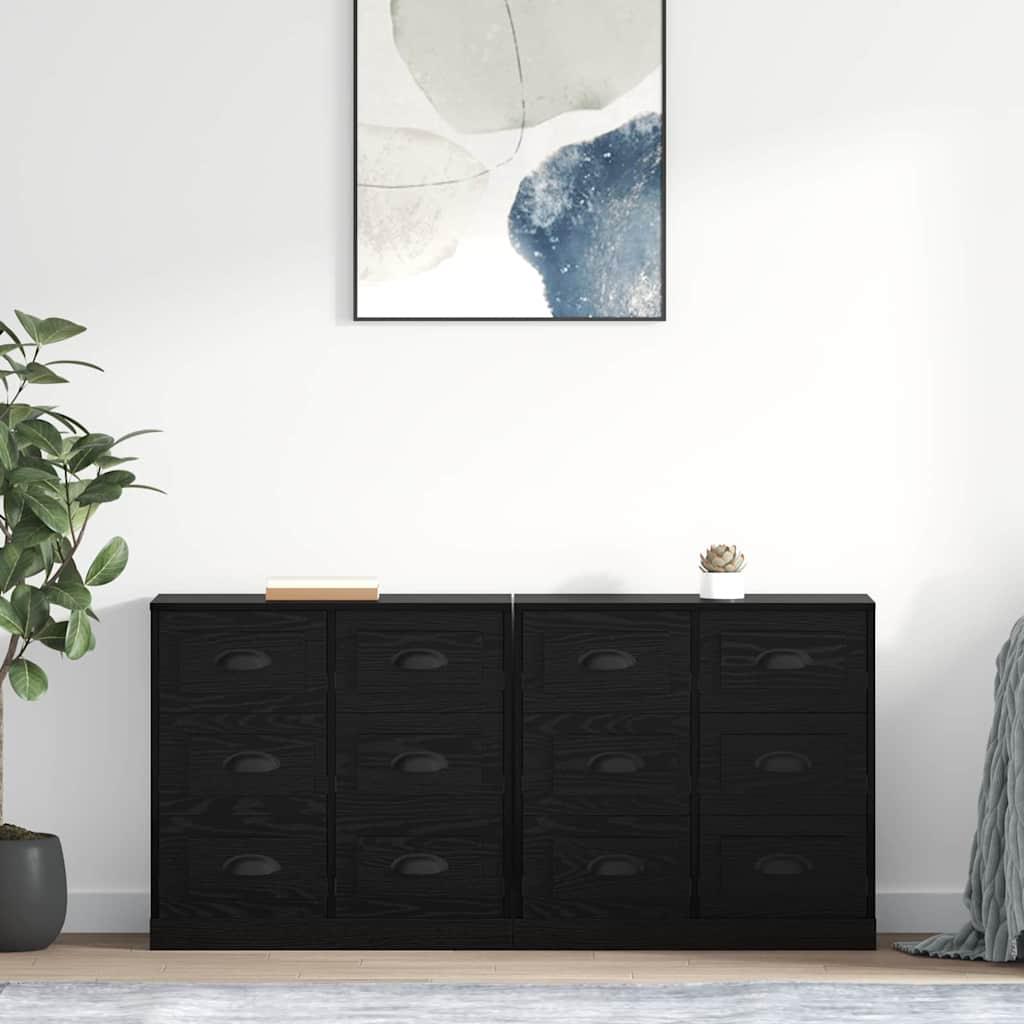 Sidebords 2 stk Sort eg 70 x 35,5 x 67,5 cm Konstrueret træ billede