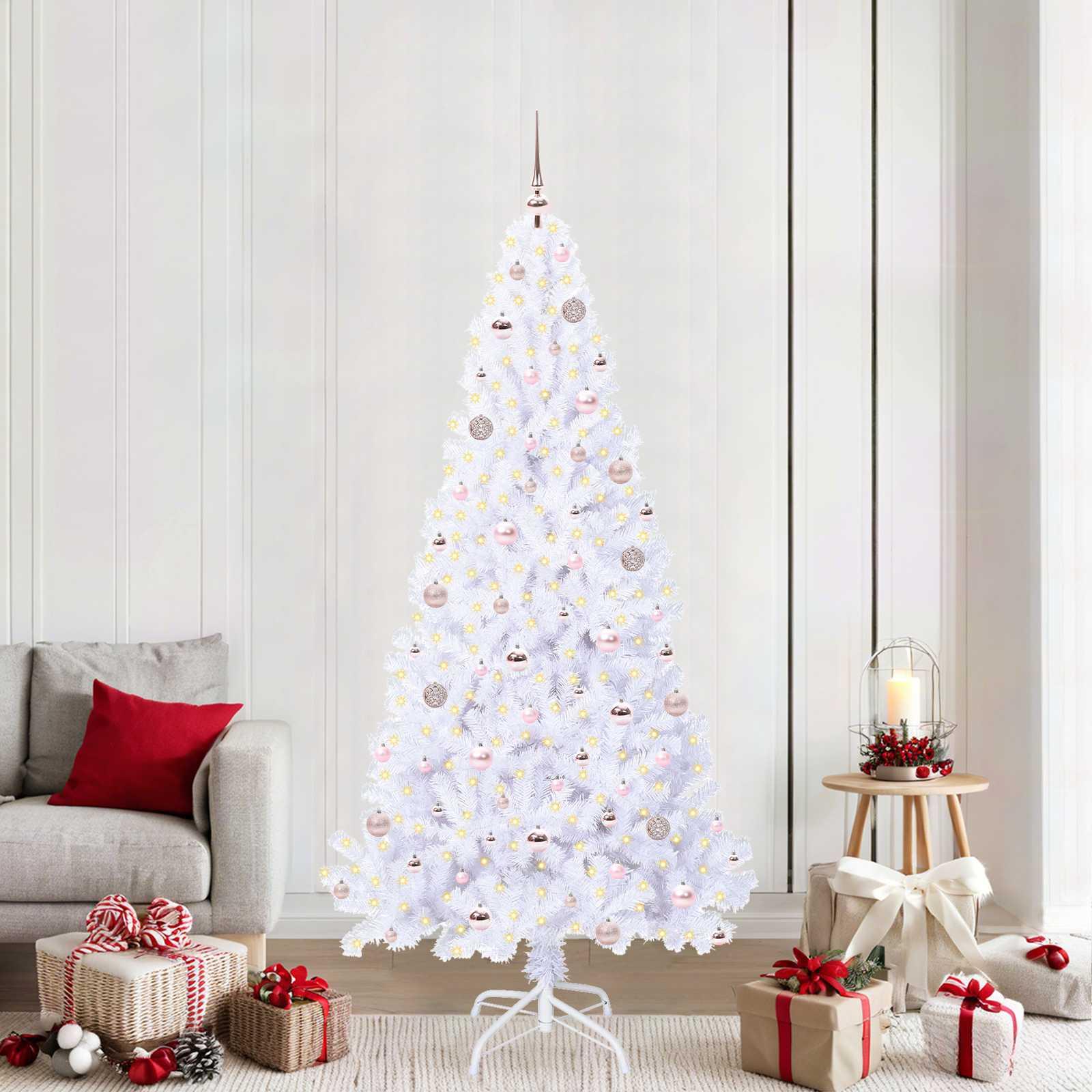 Kunstigt juletræ med 300 LED'er Hvid 210 cm PVC og Stål billede