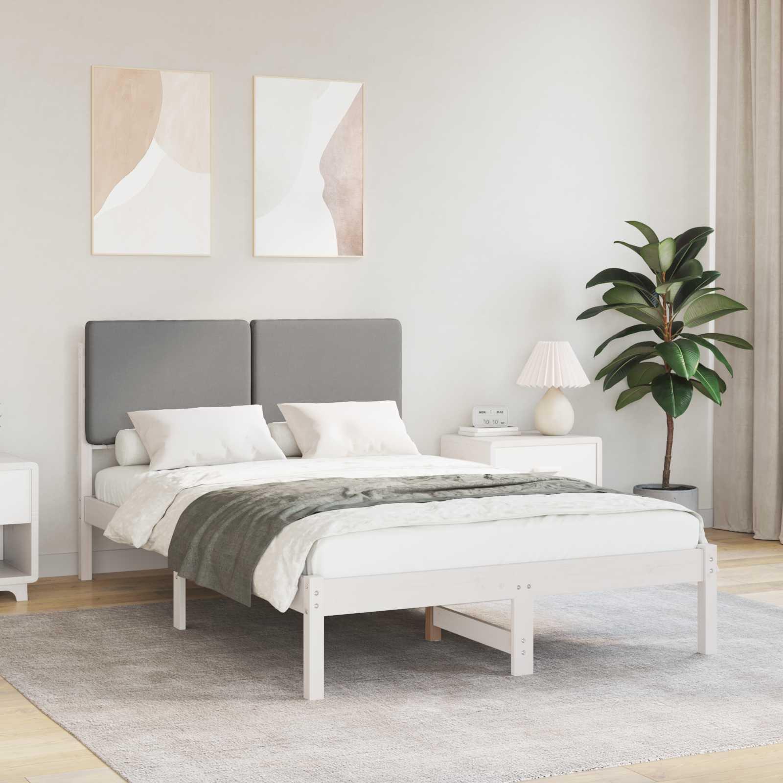 Sengestel med polstret hovedgavl - lysegrå 120 × 190 cm billede